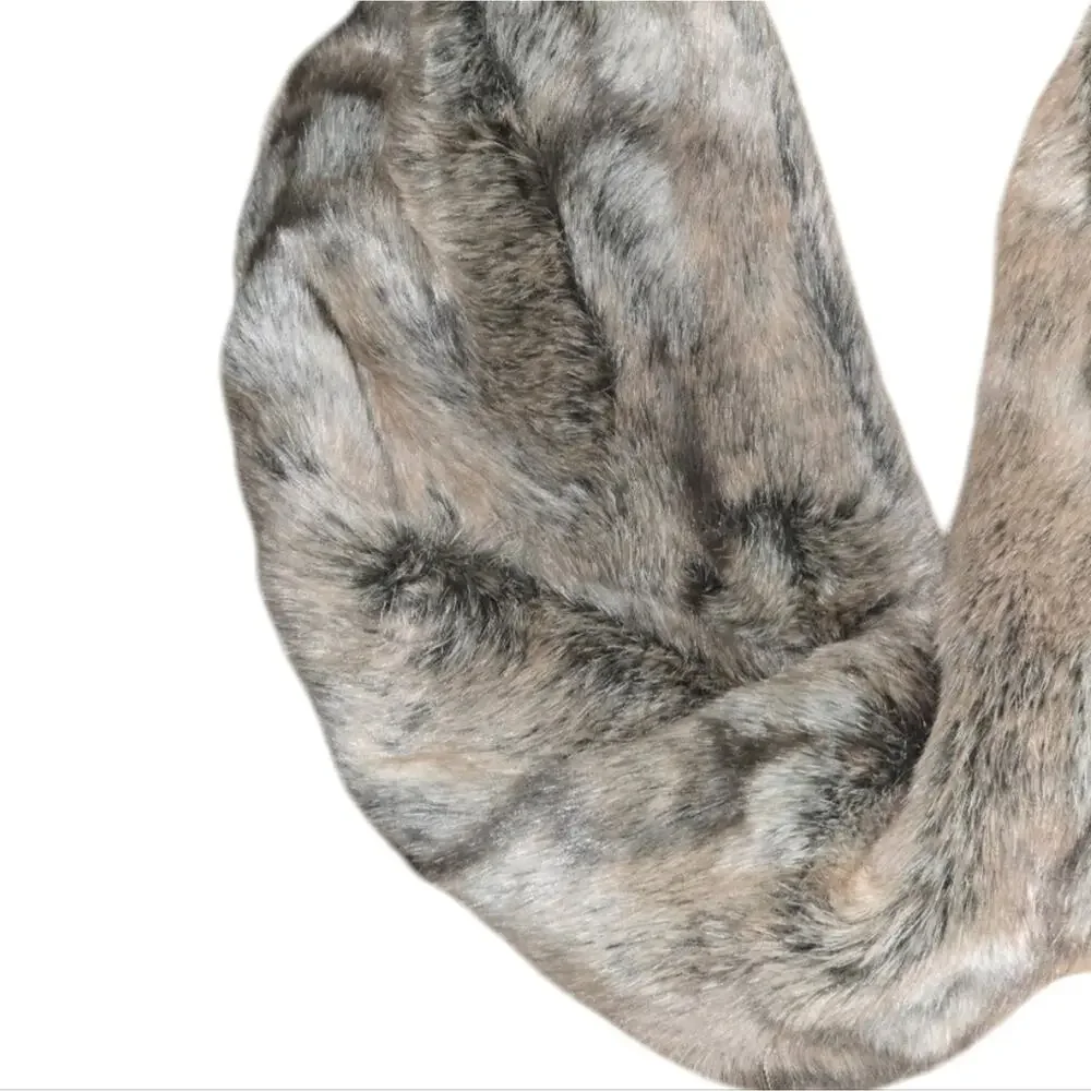 Cozy and Soft Elegant Faux Fur Infinity Scarf - Brown Tan Black‎ Grey